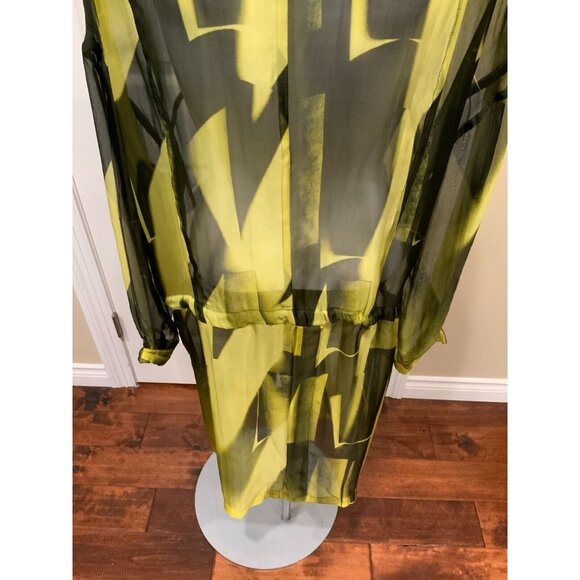 Ann Demeulemeester Yellow & Black Long Silk Trench Coat, Size 8 (US) 40 (EU) - Picture 9 of 10